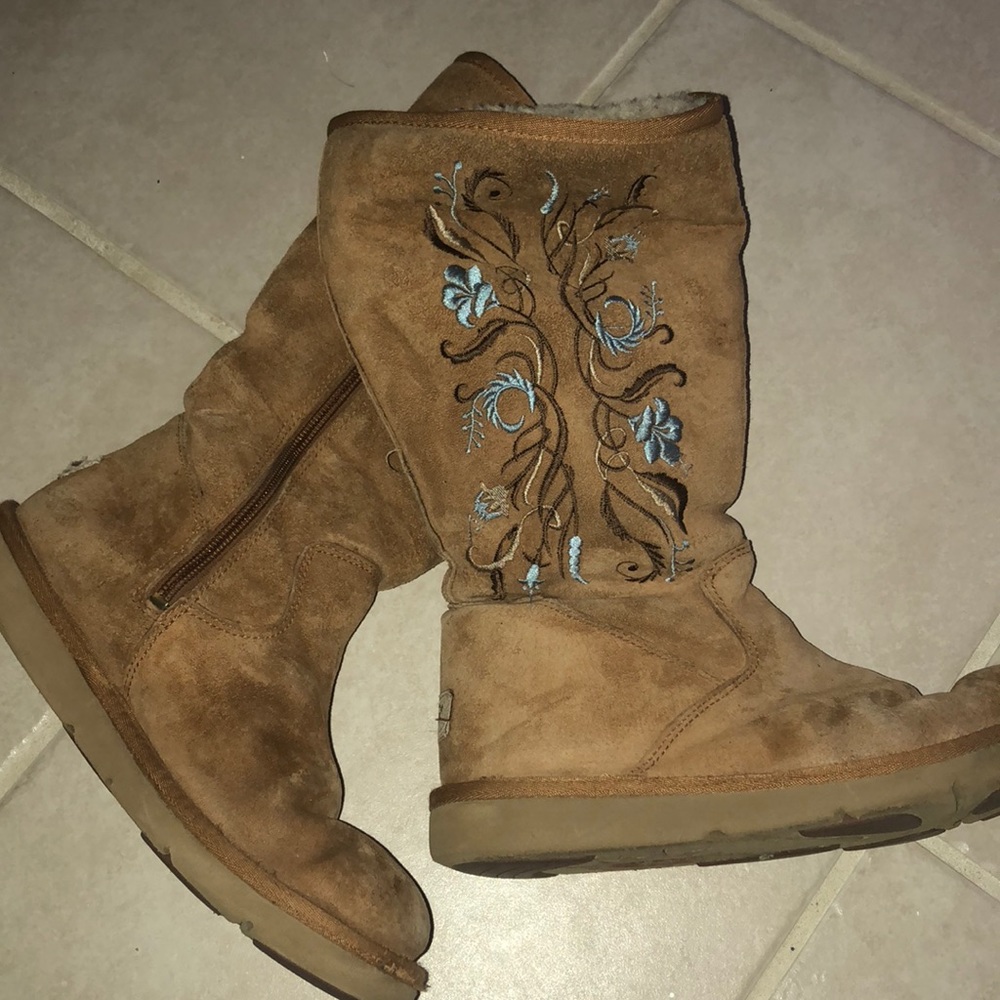 Tall suede and stitched ugg boots